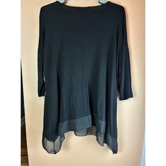 BLEU Women’s 3/4 Sleeve Black Tunic Silver Sequins Size 2X Sheer Trim - Picture 5 of 5